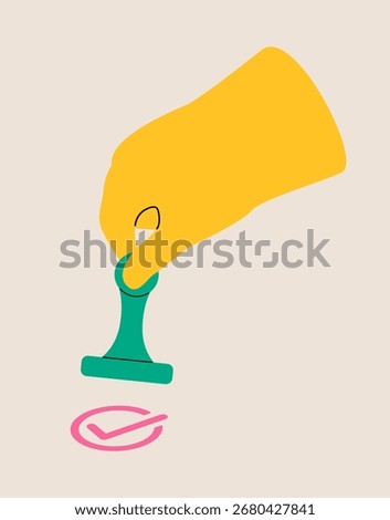 Document approval concept. Hand holding stamp. Colorful vector illustration 

