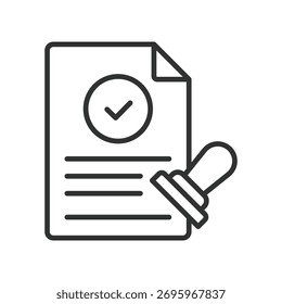 Document approval icon in line design. document, approval, stamp, check, certified, paper, legal on white background vector. Document approval editable stroke icon