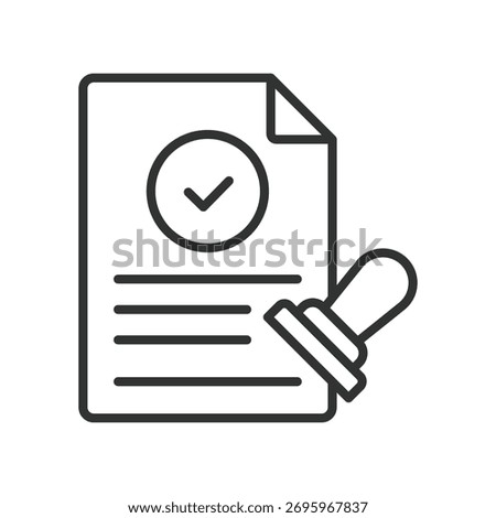 Document approval icon in line design. document, approval, stamp, check, certified, paper, legal on white background vector. Document approval editable stroke icon