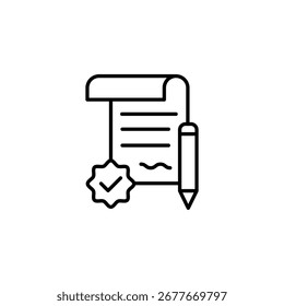 Document Approval Icon With Pen And Star Symbolizing Validation And Completion