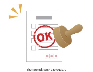 Document approval. Stamps and OK marks.
