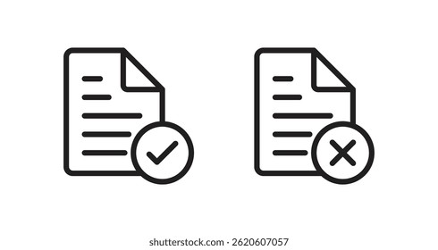 Document approve and decline with check mark and cross, designed for approval or rejection status in document management systems