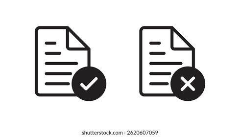 Document approve and decline with check mark and cross, designed for approval or rejection status in document management systems