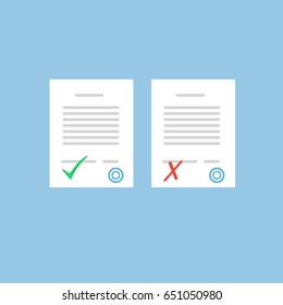 Document approve or not approve. Flat form icons isolated