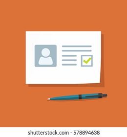 Document with approved checkmark vector illustration, personal data doc with passed checkbox, paper sheet official application, blank isolated