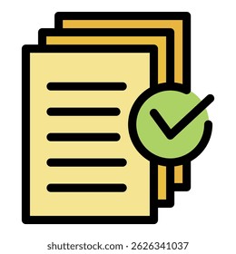 Ícone de solicitação de documento aprovado. Documento de estrutura de tópicos solicitação aprovada ícone do vetor cor plana isolada