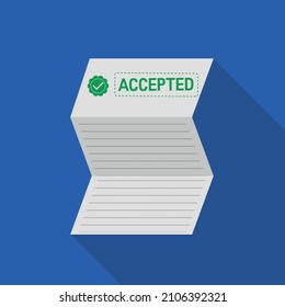 document approved sheet of paper icon in flat design on blue background
