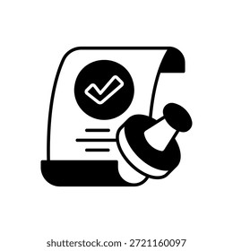 Documento Aprobado Sello Check Icon Sólido Negro Estilo Aislado Fondo Blanco