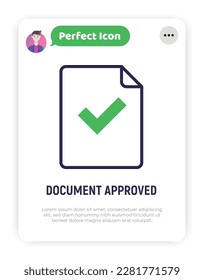Document approved thin line icon: paper sheet with check mark. Modern vector illustration.
