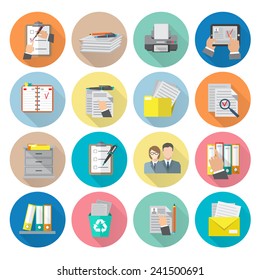 Document Archive Catalog Management Documentation Organizing Icon Flat Set Isolated Vector Illustration