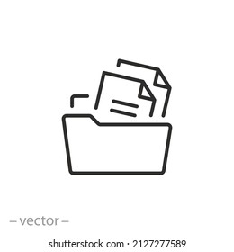 document archive icon, database organization, folder case, digital document, thin line symbol on white background - editable stroke vector illustration