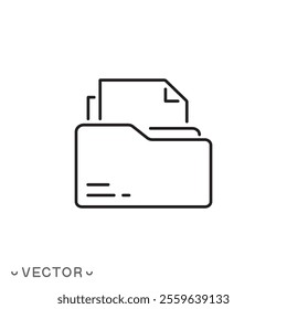 document archive icon, database organization, folder case, digital document, thin line symbol isolated on white background, editable stroke eps 10 vector illustration