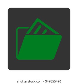 Document Archive vector icon. Style is flat rounded square button, green and gray colors, white background.