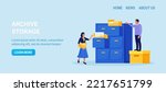 Document archiving and storage. Business people search files in archives. Support service, database. Men working with information, documents and statistics in analytical department. Folder in archive