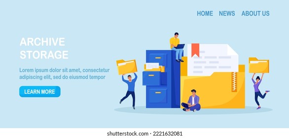 Archiving y almacenamiento de documentos. Los empresarios buscan archivos en archivos. Servicio de soporte, base de datos. Hombres trabajando con información, documentos y estadísticas en el departamento de análisis. Carpeta en archivo