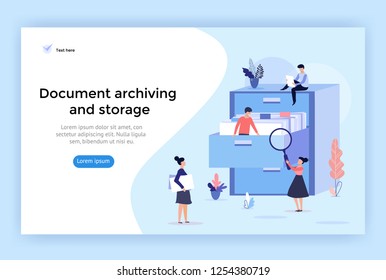 Ilustración de concepto de almacenamiento y archivo de documentos, perfecta para diseño web, banner, aplicación móvil, página de inicio, diseño plano vectorial