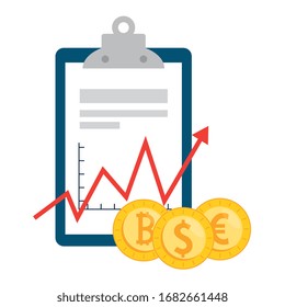 document with arrow up and coins vector illustration design