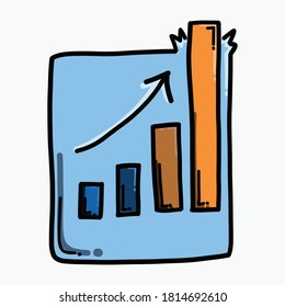 Document arrow graph up color vector icon. Drawing sketch illustration hand drawn line.