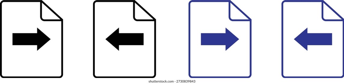 Document arrow icons for file transfer, navigation and UI design
