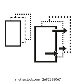 Document and arrows. Data migration icon. Transfer process symbol. Vector information illustration. EPS 10.