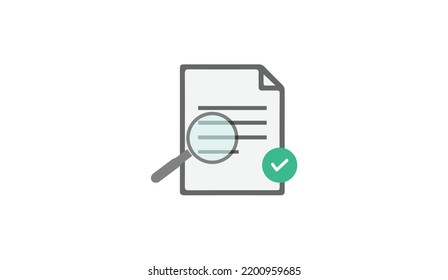 Evaluación de documentos, Inspección del icono del vector de concepto de documento de acuerdo en diseño plano moderno aislado en fondo blanco. Evaluación del icono del vector del documento.