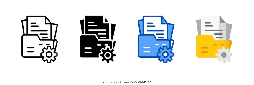 Conjunto de conjuntos de ícones de ativos de documento. Coleção de ícones de estilo múltiplo perfeita para sites, aplicativos e apresentações. Coleção de ícones de vetor simples