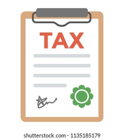 
A document attached in clipboard owing taxation information, tax return icon
