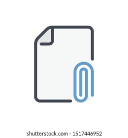 Document with attachment color line icon. Attach file vector outline colorful sign.