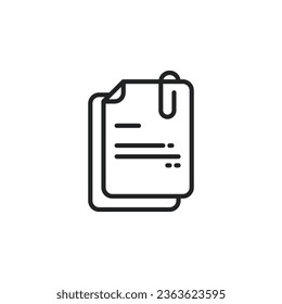Document attachment, file with paper clip outline icon. Vector illustration. Isolated icon is suitable for web, infographics, interfaces, and apps.