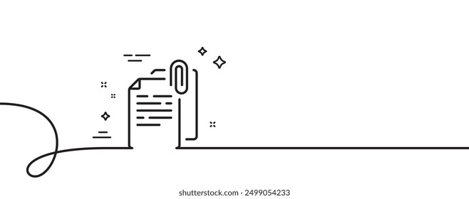 Document attachment line icon. Continuous one line with curl. File with paper clip sign. Office note symbol. Document attachment single outline ribbon. Loop curve pattern. Vector