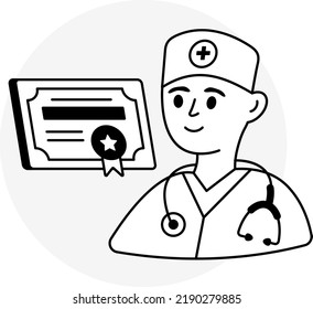 Document With Badge, Icon Of Medical Degree