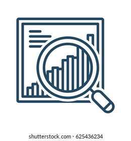 Document with bar chart and magnifying glass vector icon in meaning Data Analysis