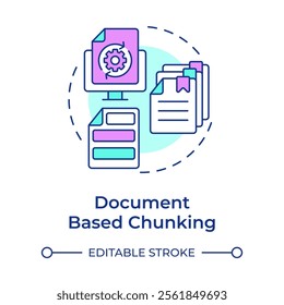 Document based chunking multi color concept icon. Keeping context. Level of segmentation strategy in RAG. Round shape line illustration. Abstract idea. Graphic design. Easy to use in presentation