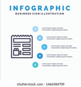 Document, Basic, Video, Camera Line icon with 5 steps presentation infographics Background. Vector Icon Template background