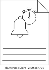 A document with a bell and stopwatch icon at the top and three horizontal lines across the bottom