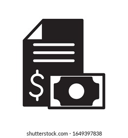 estilo de silueta de documento y letra icono de moneda artículo financiero banca comercio pagos de mercado comprar moneda contabilidad e invertir tema Vector ilustración