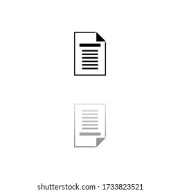 Document. Black symbol on white background. Simple illustration. Flat Vector Icon. Mirror Reflection Shadow. Can be used in logo, web, mobile and UI UX project