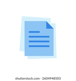 Document blue color icon. The flat icon design displays overlapping sheets representing duplicates. Graphic elements for user interface pages, infographics, icon
