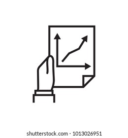 Document with business charts hold in hand businessman. Vector illustration flat line design. Isolated on background. Paperwork concept. Data analysis, project management. Analyze graph.