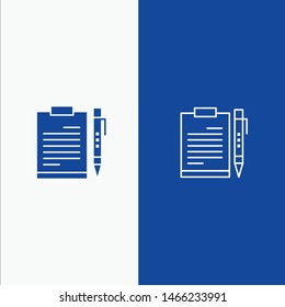 Document, Business, Clipboard, File, Page, Planning, Sheet Line and Glyph Solid icon Blue banner Line and Glyph Solid icon Blue banner. Vector Icon Template background