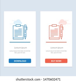 Document, Business, Clipboard, File, Page, Planning, Sheet  Blue and Red Download and Buy Now web Widget Card Template. Vector Icon Template background