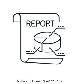 Document business report. Analysis of completed work. Summing up. Vector linear icon isolated on white background.