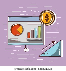 document business with statistics and coin