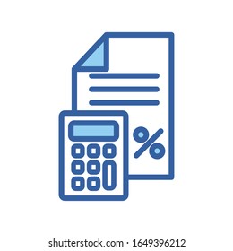 línea de documento y calculadora y estilo de relleno icono del dinero artículo financiero de banca pago de mercado comprar contabilidad de divisas e invertir tema Vector ilustración