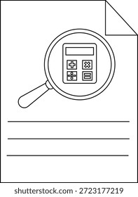 Un documento con una calculadora bajo una lupa y tres líneas para escribir