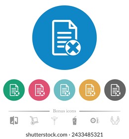 Document cancel outline flat white icons on round color backgrounds. 6 bonus icons included.