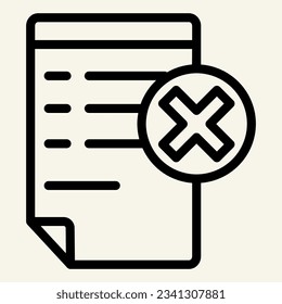 Dokument mit Symbol der Zeichenzeile abbrechen. Papier mit Vektorgrafik, einzeln auf Weiß. Ablehnen Sie das Design der Dateiumrisse, das für Web und App entwickelt wurde. EPS10