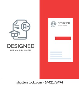 Document, Cap, Education, Graduation, A+ Grey Logo Design and Business Card Template