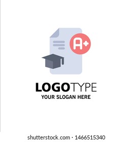 Document, Cap, Education, Graduation, A+ Business Logo Template. Flat Color. Vector Icon Template background