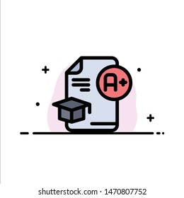 Document, Cap, Education, Graduation, A+  Business Flat Line Filled Icon Vector Banner Template. Vector Icon Template background